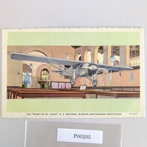 1940s Washington DC Linen Postcard Spirit of St Louis Plane Smithsonian Museum